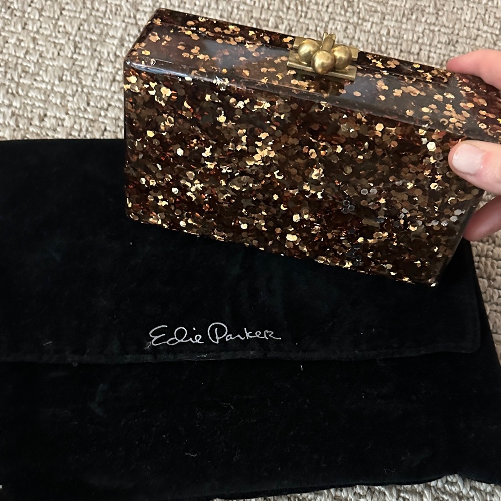 Edie Parker Brown Glitter Box Clutch